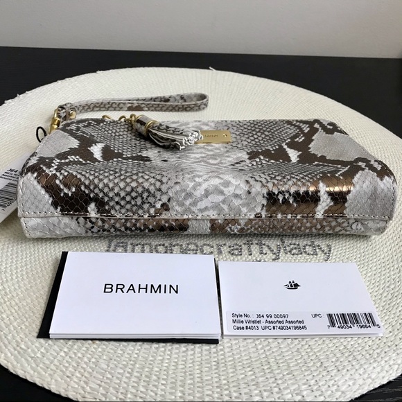 Brahmin Millie Wristlet Makeup Bag BEIGE TAN GOLD